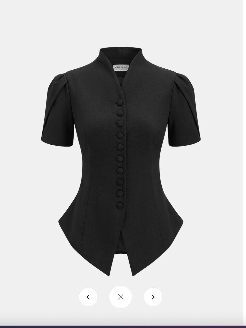 NWT Commense Short Sleeve Stand Collar Buttoned Slim Blouse Sz M